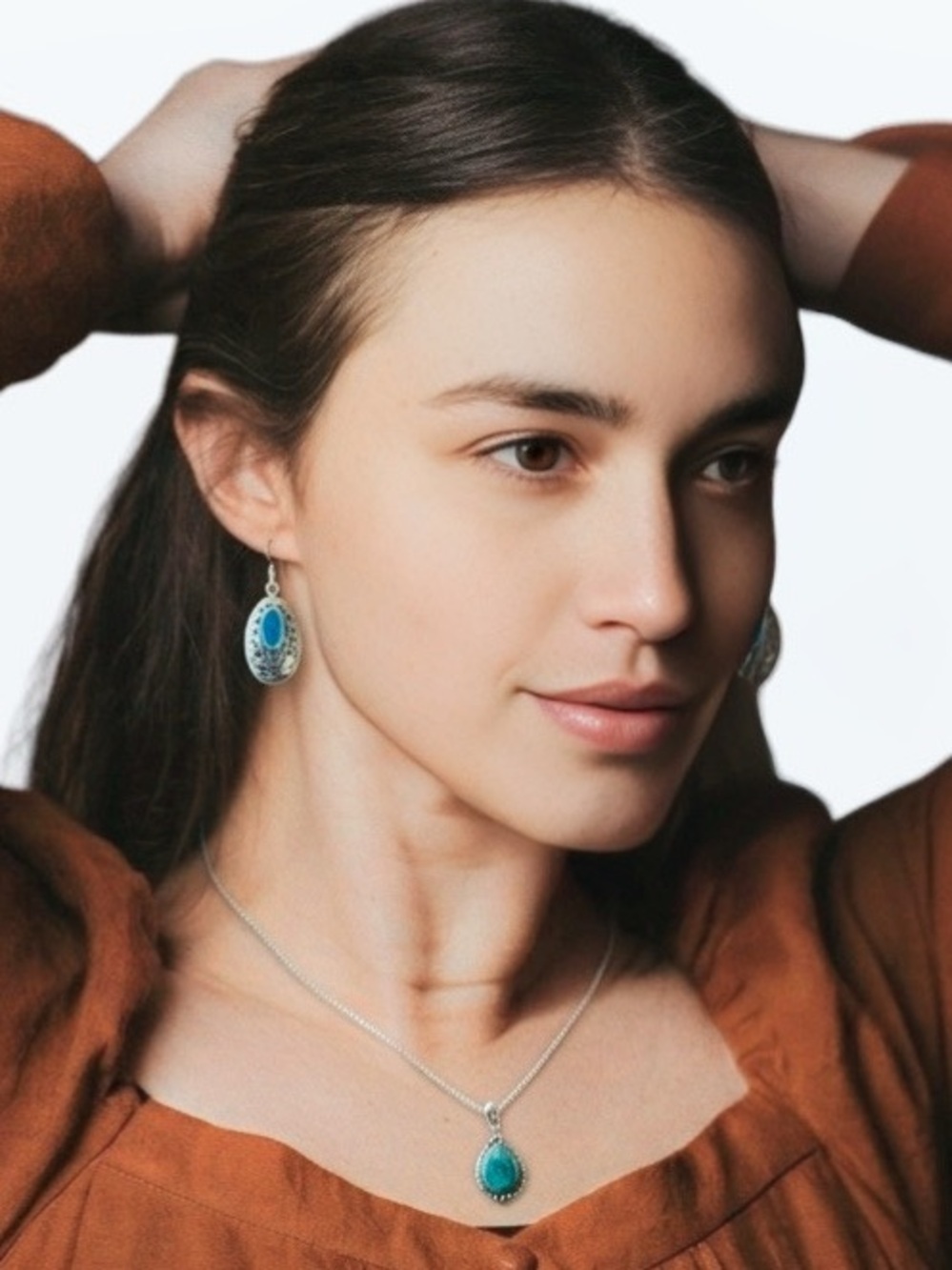 Turquoise Pendant & Earrings Set |  Sterling Silver | Natural Turquoise